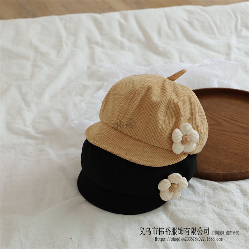 Ins Korean Style Baby Hat New Western Style Small Flower Children Pumpkin Hat Fashion Girl Beret - Image 5