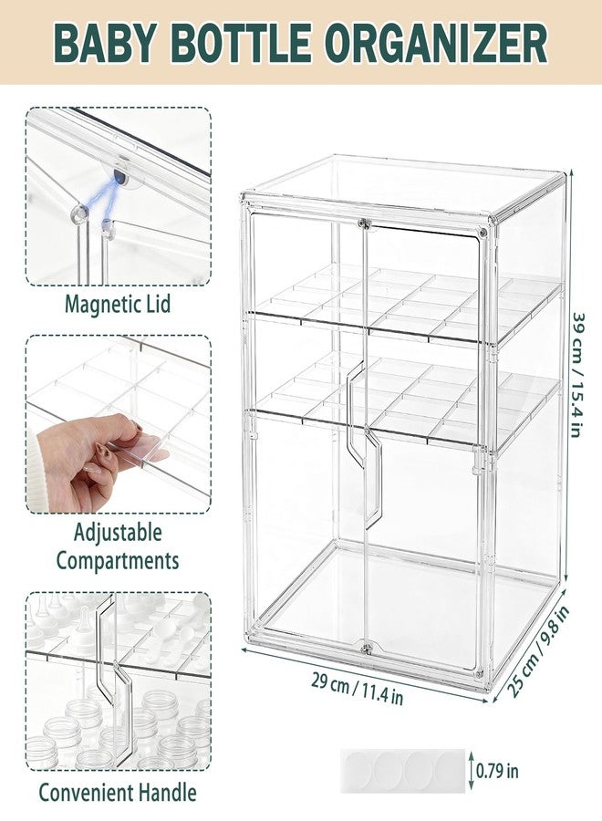 RISICULIS Baby Bottle Organizer, 3-Tier Bottle Storage for Countertop with Double Magnetic Doors, Clear Plastic Bottle Station Organizer with 2 Adjustable Dividers for Kitchen, Bathroom, Cabinet, Vanity - Image 2
