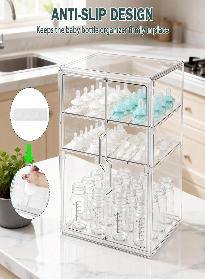 RISICULIS Baby Bottle Organizer, 3-Tier Bottle Storage for Countertop with Double Magnetic Doors, Clear Plastic Bottle Station Organizer with 2 Adjustable Dividers for Kitchen, Bathroom, Cabinet, Vanity - Image 4