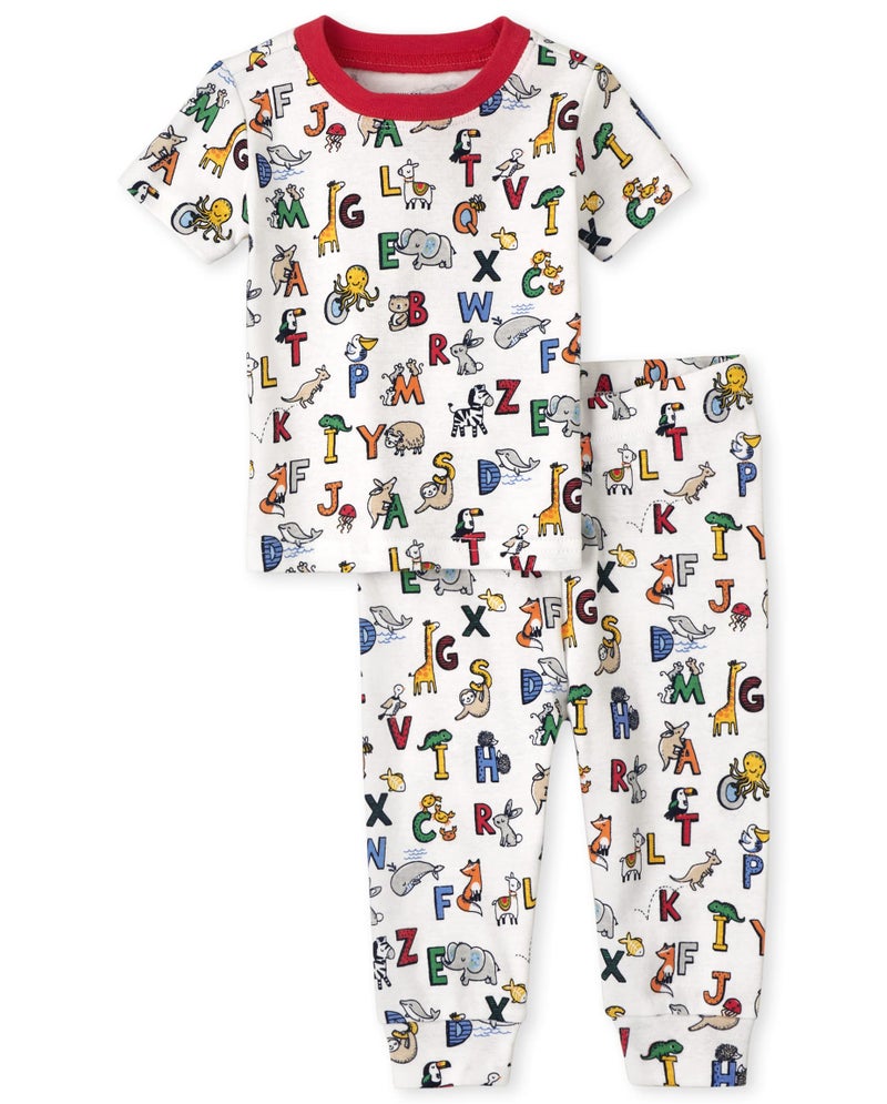 THE CHILDRENS PLACE The Childrens PlaceThe Childrens Place Baby Toddler Unisex Short Sleeve Top and Pants Snug Fit 100 Cotton 2 Piece Pajama SetsALPHABET36 MONTHS