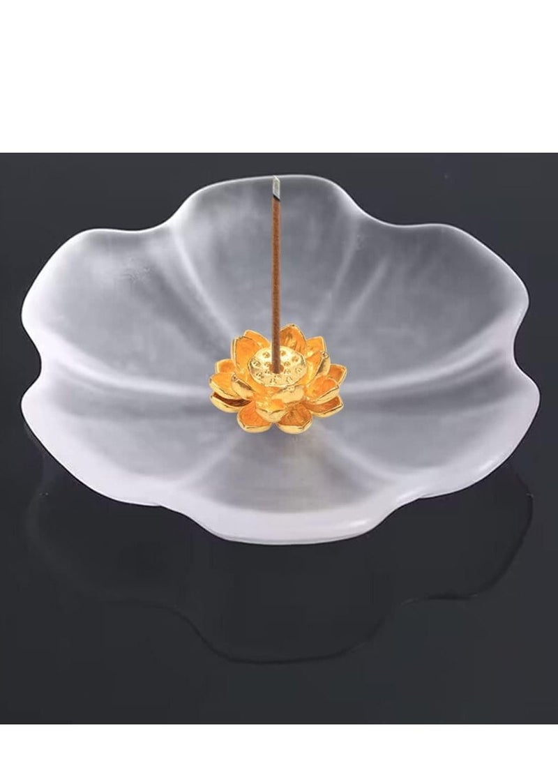 SYOSI Clear Crystal Lotus Flower Incense Holder Crystal Frosting Lotus Stick Incense Burner Incense Holder for Stick Cone Coil Incense with Ash Catcher or Burning Home Decor Yoga Meditation  - Image 5