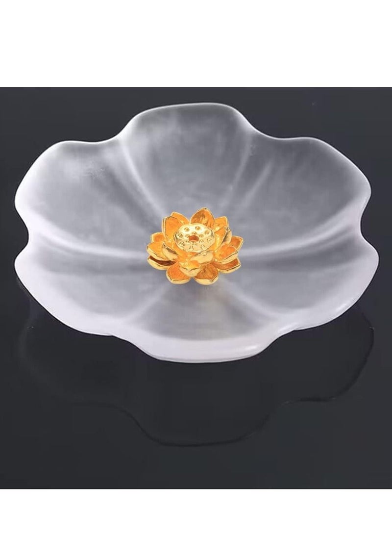 SYOSI Clear Crystal Lotus Flower Incense Holder Crystal Frosting Lotus Stick Incense Burner Incense Holder for Stick Cone Coil Incense with Ash Catcher or Burning Home Decor Yoga Meditation  - Image 4