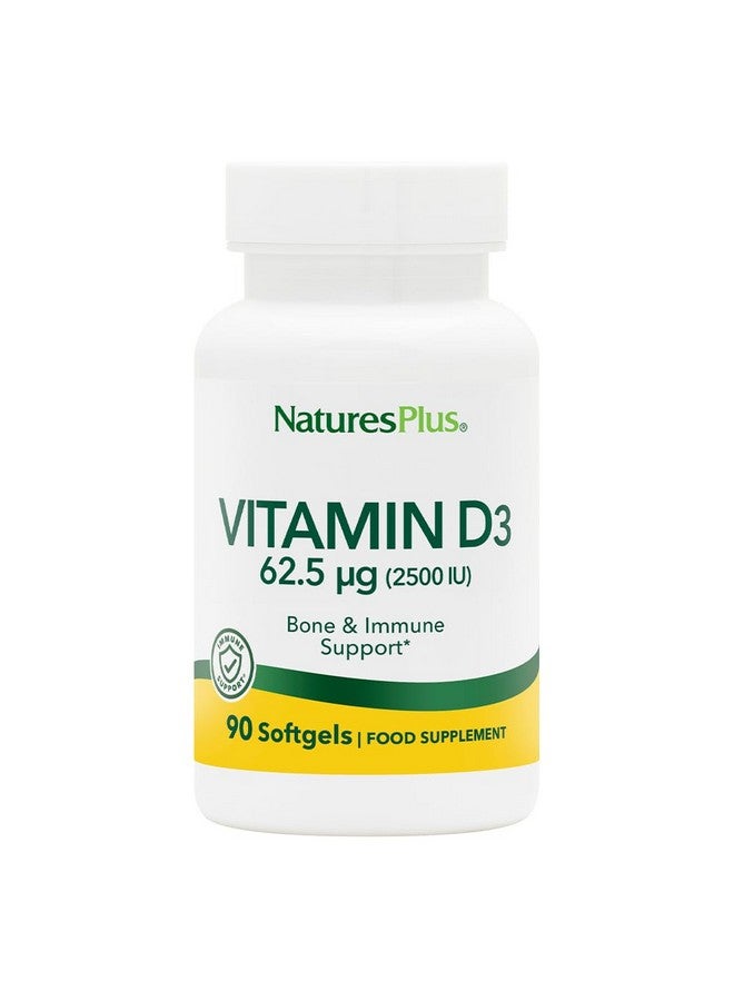 Natures Plus Vitamin D3 (Cholecalciferol) - 2500 iu, 90 Softgels - Bone Health, Heart Health & Immune System Support Supplement, Bioavailable Active Form - Gluten-Free - 90 Servings