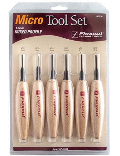 Flexcut Carving Tools 15mm Mixed Profile Micro Tool Set of 6 MT910  Fine Detail Wood Carving Kit  1095 High Carbon Steel Blades  Solid Ash Wood Handles  Made in USA