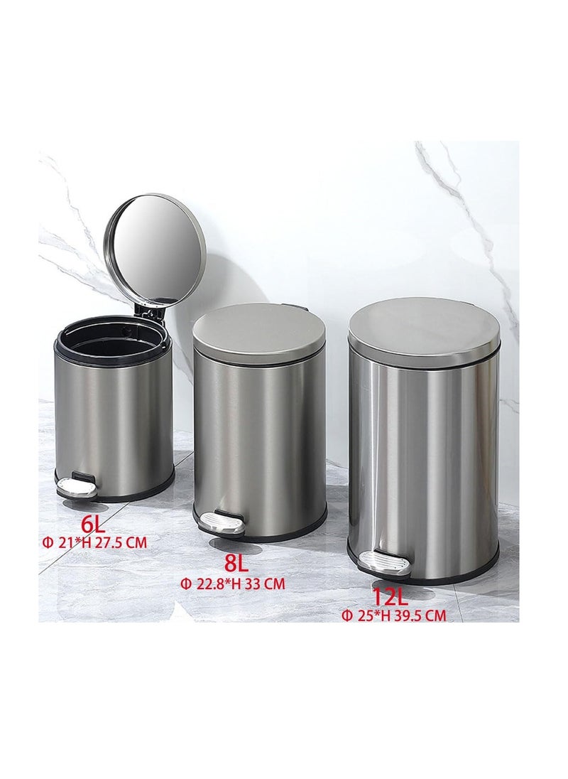 Generic Stainless Steel Double Layer Dustbin with Pedal and Lid For Bathroom Kitchen,Silent Lidded Trash Bin,Fingerprint-Proof Modern Garbage Can,Round Bucket with Handle for Home Office (White, 12L)  - Image 2