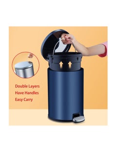 Generic Stainless Steel Double Layer Dustbin with Pedal and Lid For Bathroom Kitchen,Silent Lidded Trash Bin,Fingerprint-Proof Modern Garbage Can,Round Bucket with Handle for Home Office (White, 12L)  - Image 5