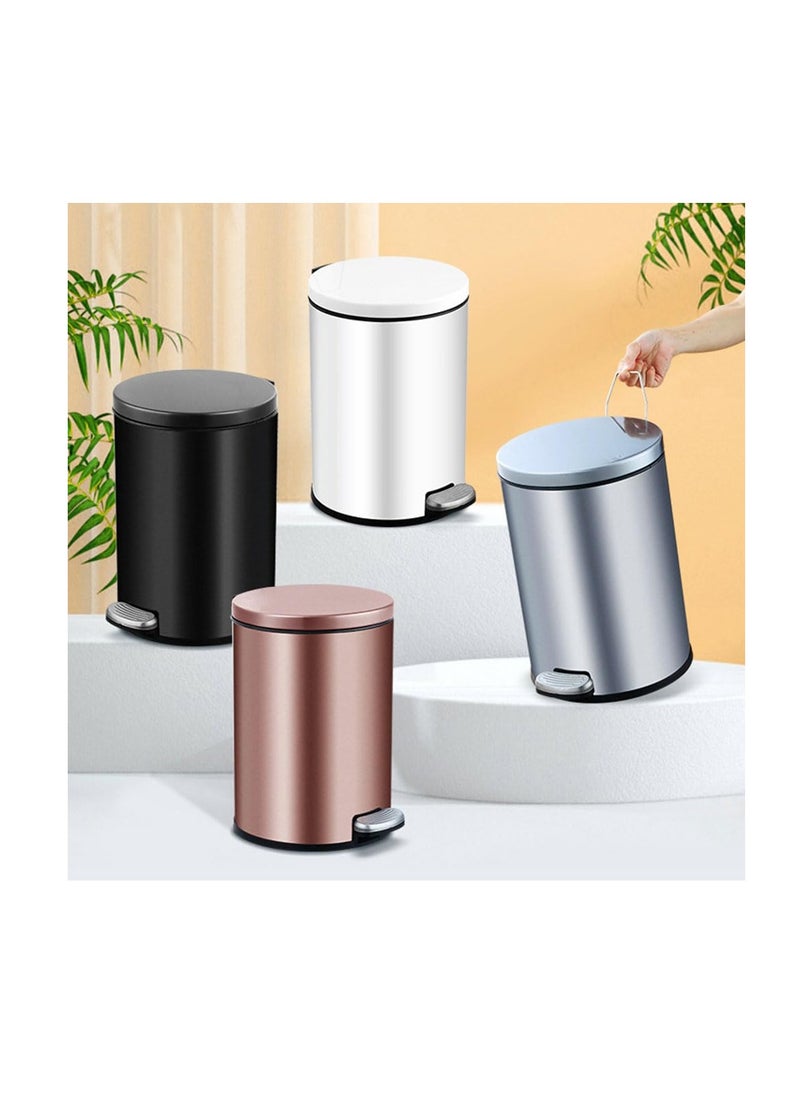Stainless Steel Double Layer Dustbin with Pedal and Lid For Bathroom Kitchen,Silent Lidded Trash Bin,Fingerprint-Proof Modern Garbage Can,Round Bucket with Handle for Home Office (White, 12L)