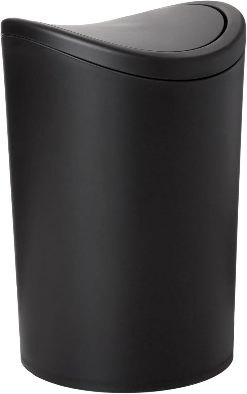 Superio Small Bathroom Trash Can with Lid, Modern Matte Black Mini Waste Bin with Swing Lid (1 1/2 Gallon, 6 Liter) Plastic Garbage Can for Kitchen, Bathroom, Bedroom, Office, Under Desk (2, Black) - Image 1