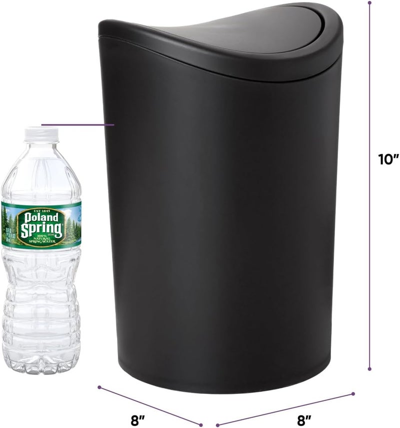 Superio Small Bathroom Trash Can with Lid, Modern Matte Black Mini Waste Bin with Swing Lid (1 1/2 Gallon, 6 Liter) Plastic Garbage Can for Kitchen, Bathroom, Bedroom, Office, Under Desk (2, Black) - Image 2