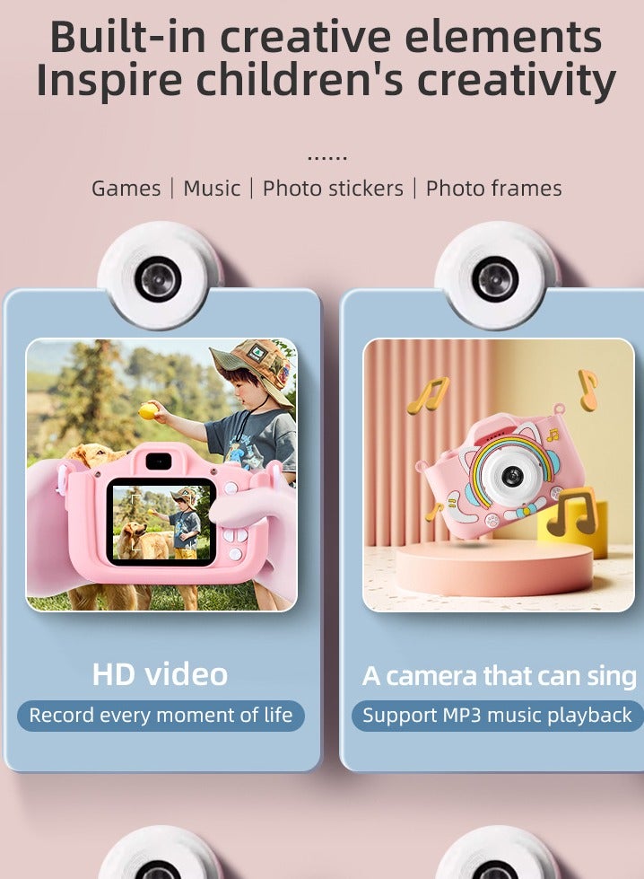 كاميرا للأطفال، لعبة كاميرا فيديو رقمية عالية الدقة 1080 بكسل للأولاد والبنات من عمر 3-12 عامًا، هدايا عيد ميلاد للأطفال، كاميرا سيلفي للأطفال قابلة لإعادة الشحن عبر USB مع بطاقة SD سعة 32 جيجابايت وقارئ بطاقات (وردي) - Image 4
