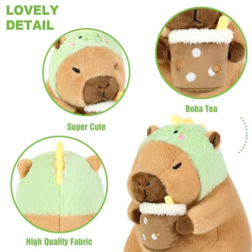 Ditucu Cute Capybara Plush Pillow Dinosaur Drinking Milk Tea Stuffed Animal Capibara Plushies Toys Gifts for Kids Brown 11 inch - Image 4