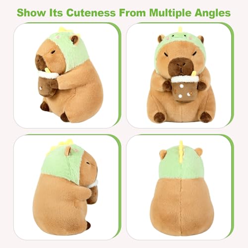 Ditucu Cute Capybara Plush Pillow Dinosaur Drinking Milk Tea Stuffed Animal Capibara Plushies Toys Gifts for Kids Brown 11 inch - Image 5