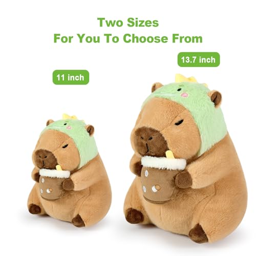 Ditucu Cute Capybara Plush Pillow Dinosaur Drinking Milk Tea Stuffed Animal Capibara Plushies Toys Gifts for Kids Brown 11 inch - Image 2