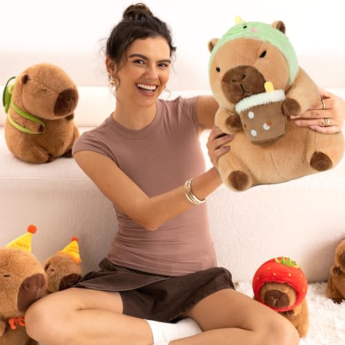 Ditucu Cute Capybara Plush Pillow Dinosaur Drinking Milk Tea Stuffed Animal Capibara Plushies Toys Gifts for Kids Brown 11 inch - Image 3