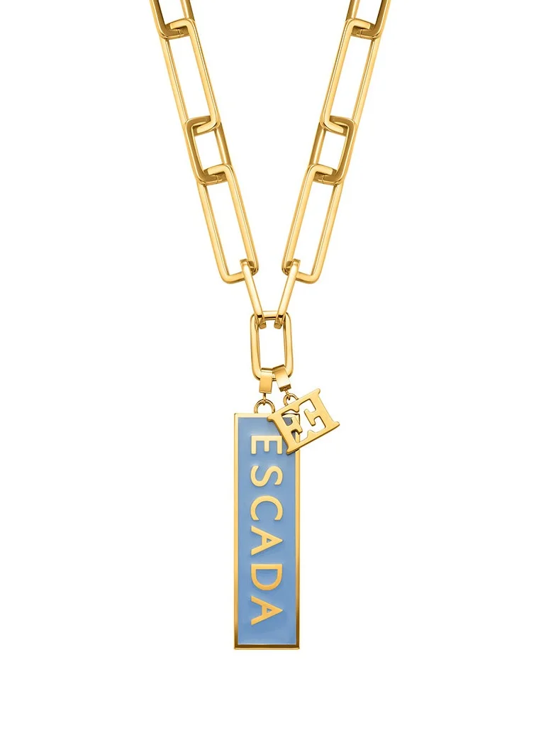ESCADA Caroline Necklace for Women Chic Design, Blue Tag with Logo, Bold Elegance and Modern Sophistication