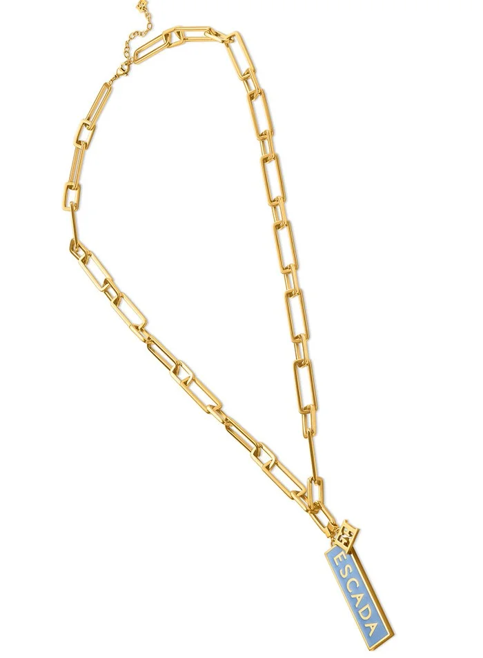 ESCADA Caroline Necklace for Women Chic Design, Blue Tag with Logo, Bold Elegance and Modern Sophistication