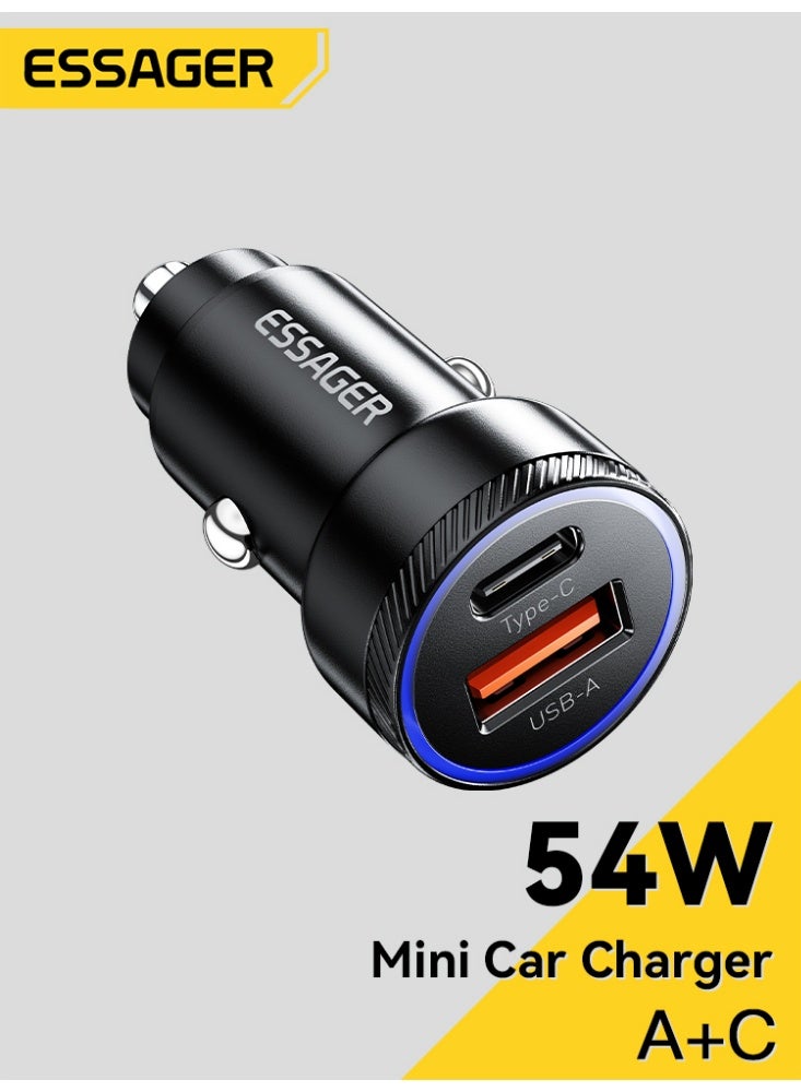 ESSAGER 54W Dual Port Car Charger, Fast Car Charger Adapter, Mini Cigarette Lighter Charger for iPhone, Samsung, Huawei and More, with LED Indicator - Image 1