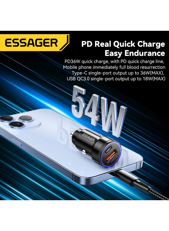 ESSAGER 54W Dual Port Car Charger, Fast Car Charger Adapter, Mini Cigarette Lighter Charger for iPhone, Samsung, Huawei and More, with LED Indicator - Image 2