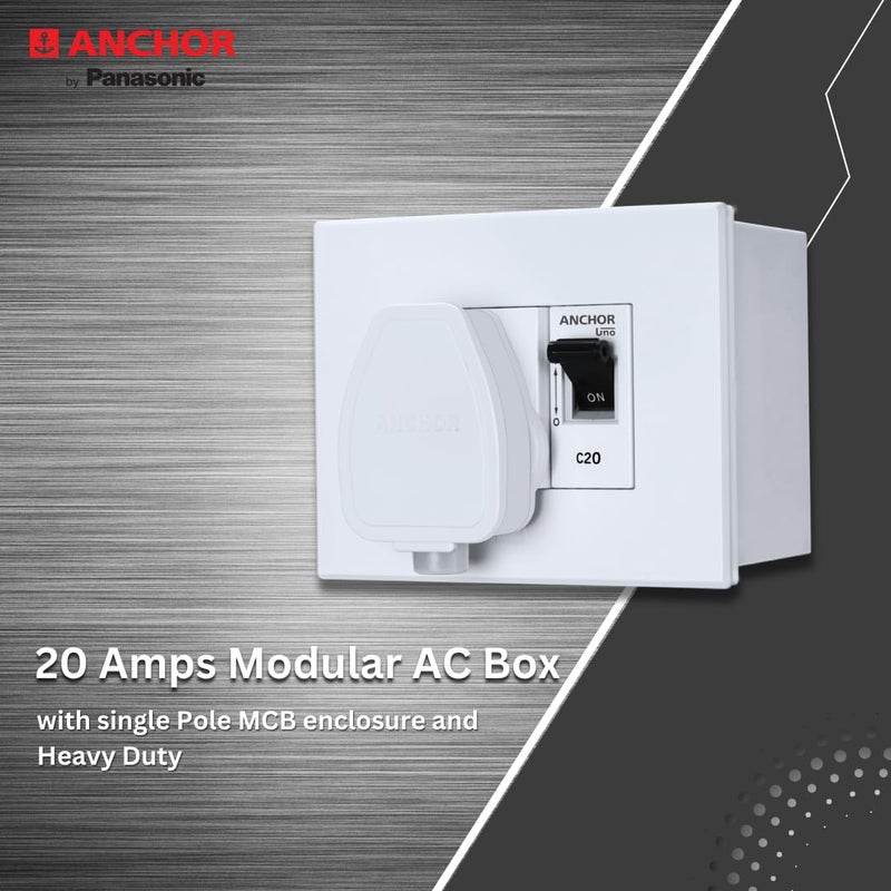 Anchor صندوق تكييف هواء بولي كربونات مودولار من باناسونيك مع قاطع دائرة أحادي القطب 20 أمبير، غلاف وقابس ISI ثقيل (أبيض) - Image 3
