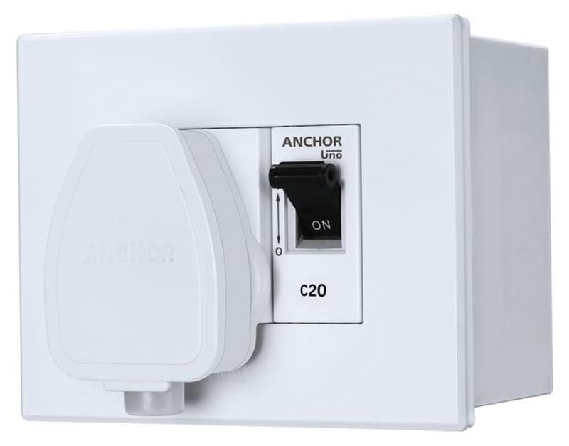 Anchor صندوق تكييف هواء بولي كربونات مودولار من باناسونيك مع قاطع دائرة أحادي القطب 20 أمبير، غلاف وقابس ISI ثقيل (أبيض) - Image 1