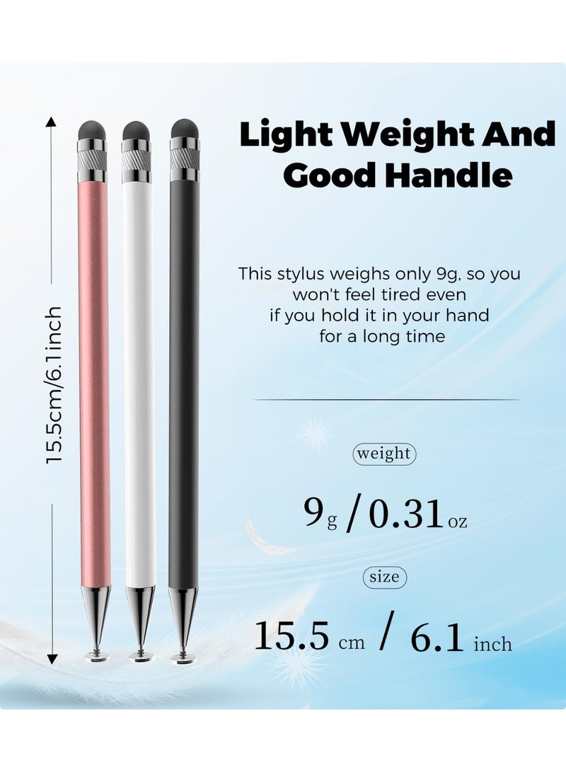 Stylus(3pcs), 2-in-1 Stylus Pen for Touch Screen, High Precision & Sensitivity Pen for iPad Pencil, Compatible with Nintendo Switch 2/iPhone/Android/Samsung, All Touch Screens (Black White Pink) - Image 3
