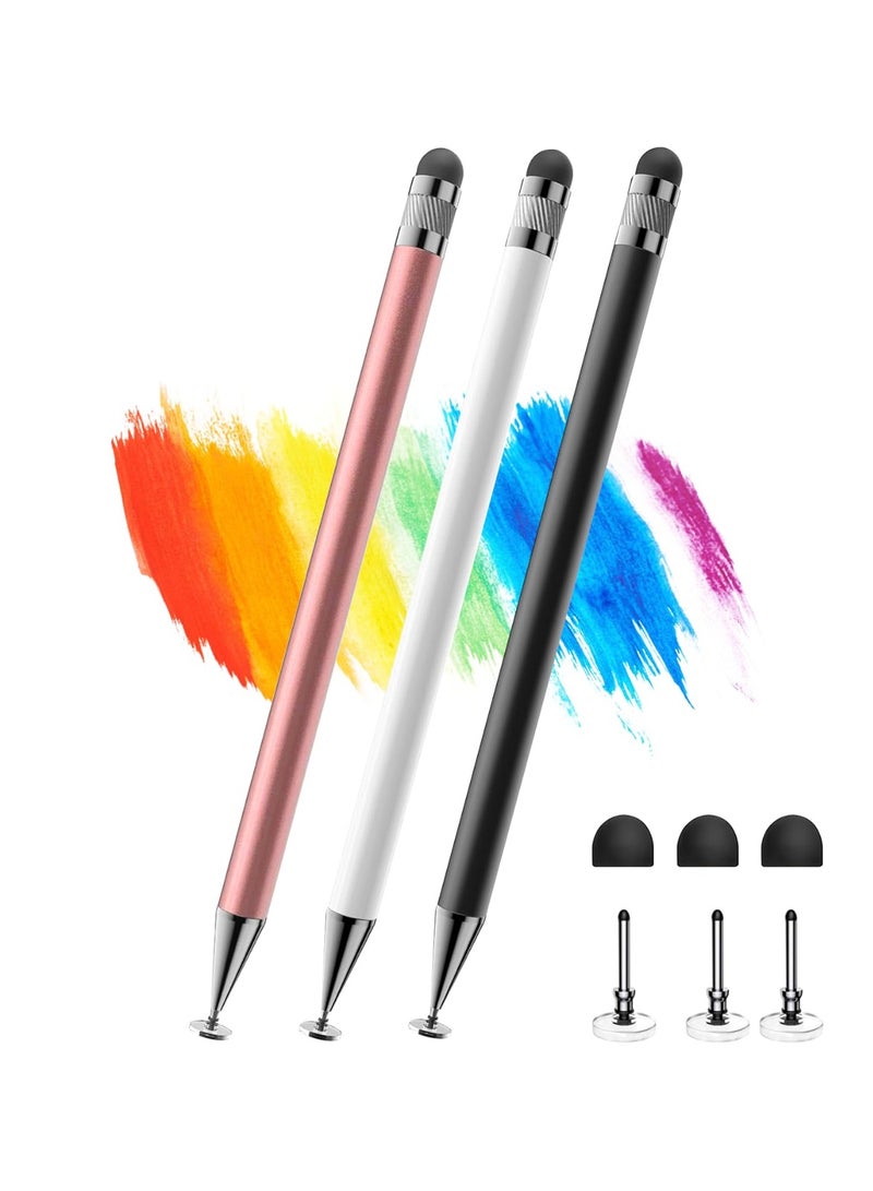 Stylus(3pcs), 2-in-1 Stylus Pen for Touch Screen, High Precision & Sensitivity Pen for iPad Pencil, Compatible with Nintendo Switch 2/iPhone/Android/Samsung, All Touch Screens (Black White Pink) - Image 1