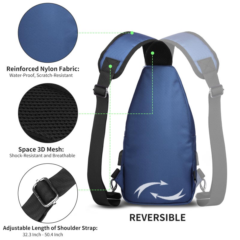 Amj Crossbody Sling Bag Men  Casual Shoulder Backpack  Chest Daypack Satchel For Hiking Travel(Large Blue) - Image 4
