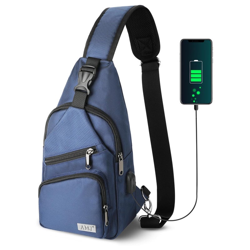 Amj Crossbody Sling Bag Men  Casual Shoulder Backpack  Chest Daypack Satchel For Hiking Travel(Large Blue) - Image 1