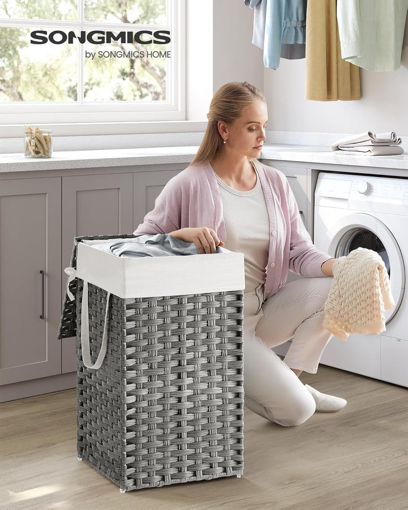 SONGMICS Laundry Hamper with Lid, 17.2 Gallon (65 L) Synthetic Rattan Clothes Laundry Basket with Lid and Handles, Foldable, Removable Liner, Dove Gray - Image 2