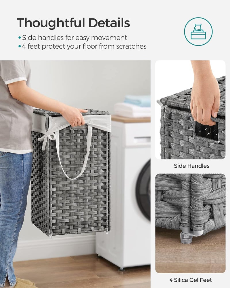 SONGMICS Laundry Hamper with Lid, 17.2 Gallon (65 L) Synthetic Rattan Clothes Laundry Basket with Lid and Handles, Foldable, Removable Liner, Dove Gray - Image 4