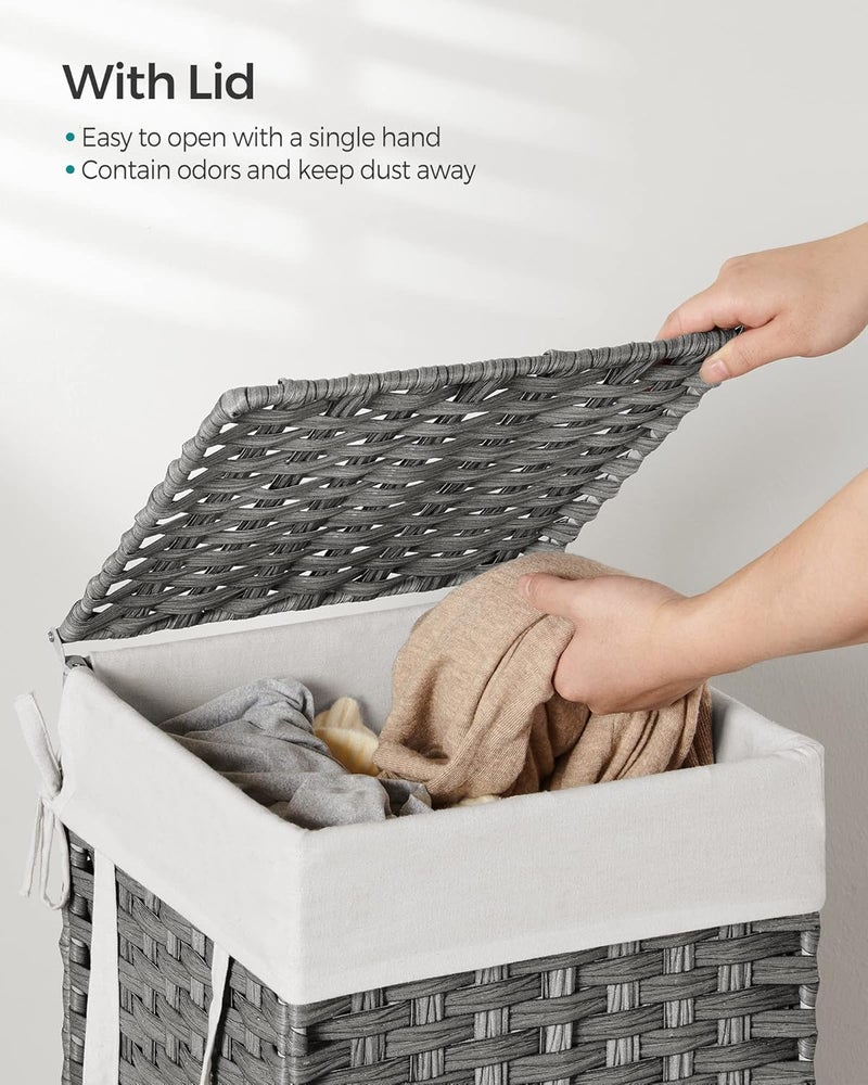SONGMICS Laundry Hamper with Lid, 17.2 Gallon (65 L) Synthetic Rattan Clothes Laundry Basket with Lid and Handles, Foldable, Removable Liner, Dove Gray - Image 3