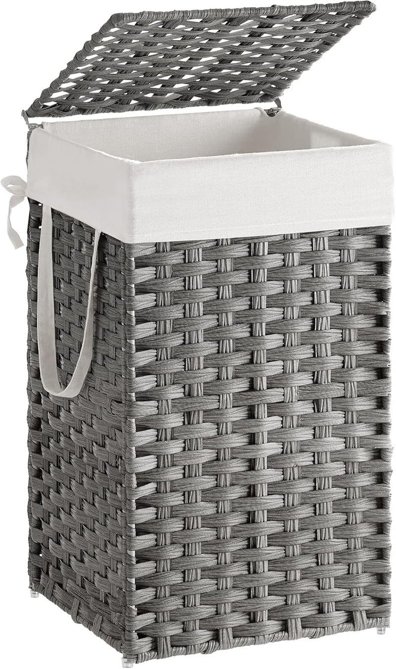 SONGMICS Laundry Hamper with Lid, 17.2 Gallon (65 L) Synthetic Rattan Clothes Laundry Basket with Lid and Handles, Foldable, Removable Liner, Dove Gray - Image 1