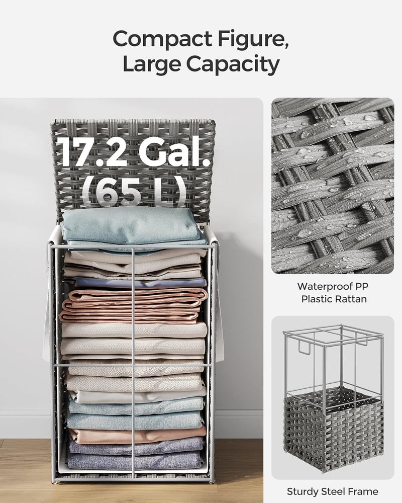 SONGMICS Laundry Hamper with Lid, 17.2 Gallon (65 L) Synthetic Rattan Clothes Laundry Basket with Lid and Handles, Foldable, Removable Liner, Dove Gray - Image 5