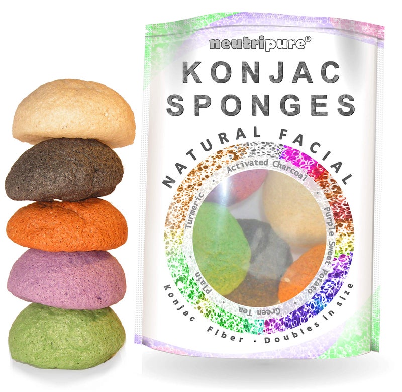 Neutripure Konjac Sponge Set: Organic Skincare Facial for Natural Exfoliating and Deep Pore Cleansing 5 Piece Sampler Pack Infused with Charcoal, Turmeric, Green Tea - Image 1