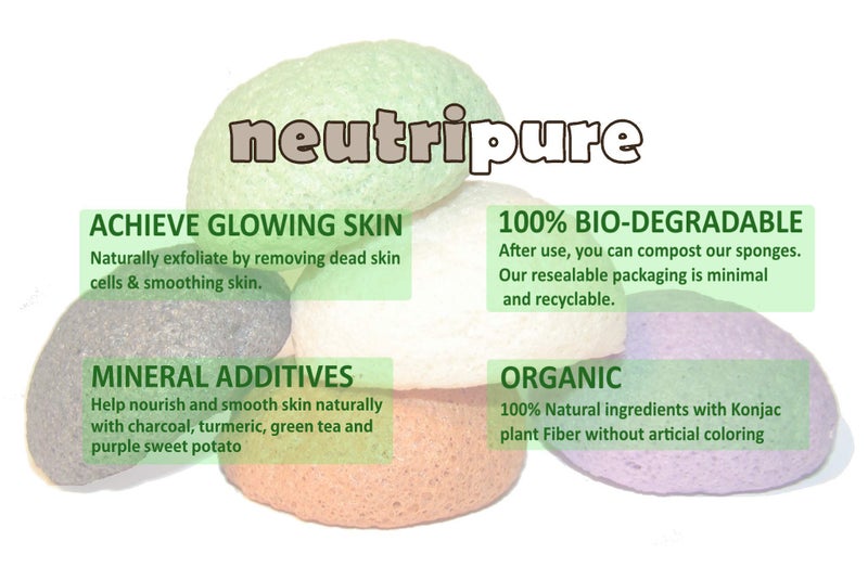 Neutripure Konjac Sponge Set: Organic Skincare Facial for Natural Exfoliating and Deep Pore Cleansing 5 Piece Sampler Pack Infused with Charcoal, Turmeric, Green Tea - Image 3