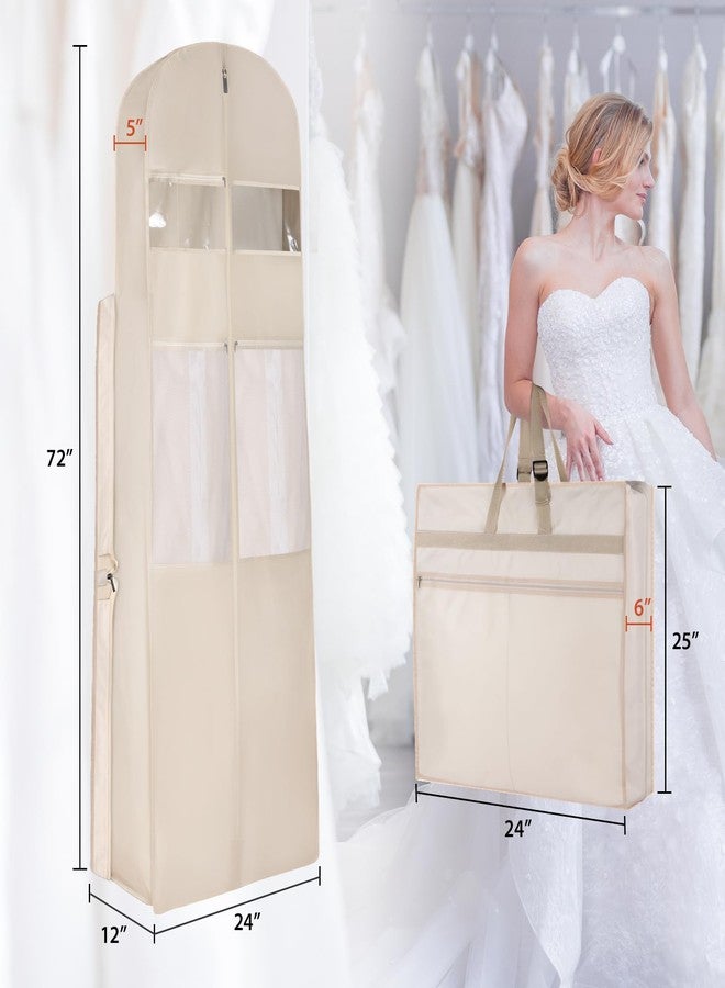 KEEGH Wedding Dress Garment Bag, 72” Tri-fold Bridal Dress Bags for Gowns, With Accessory Pockets and Adjustable Buckle Dress Cover for Wedding/Prom/Travel/Closet Storage (Beige) - Image 2
