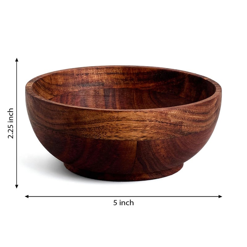 Saaga Acacia Round Wooden Bowl 2Pcs Set 5 Inch X 225 Inch Multipurpose Bowls Set for Soup Salad Fruits Vegetable Dough Making Snacks - Image 2