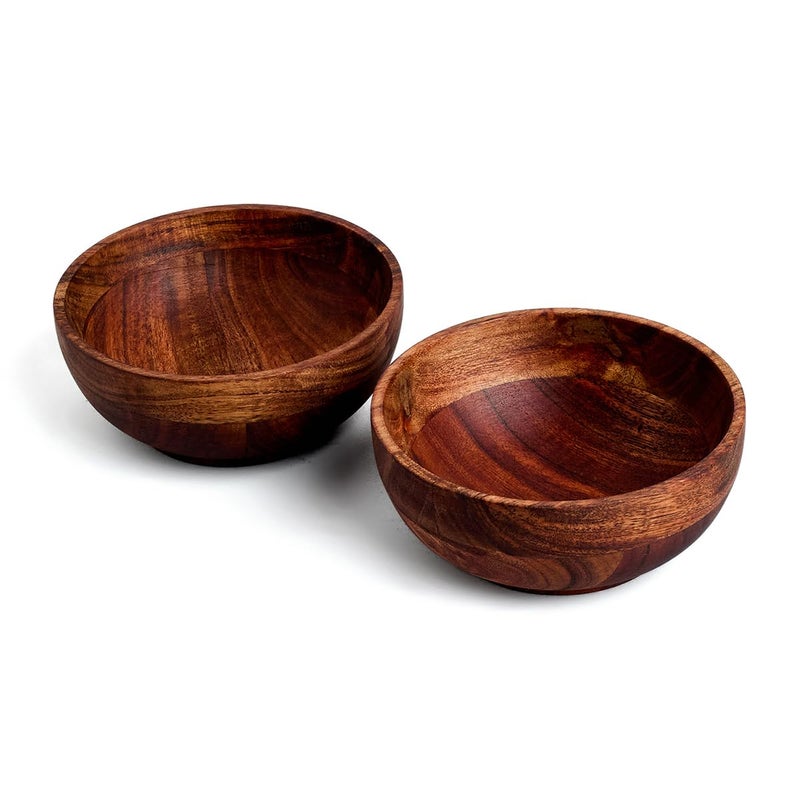 Saaga Acacia Round Wooden Bowl 2Pcs Set 5 Inch X 225 Inch Multipurpose Bowls Set for Soup Salad Fruits Vegetable Dough Making Snacks - Image 1