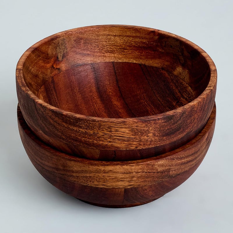Saaga Acacia Round Wooden Bowl 2Pcs Set 5 Inch X 225 Inch Multipurpose Bowls Set for Soup Salad Fruits Vegetable Dough Making Snacks - Image 5