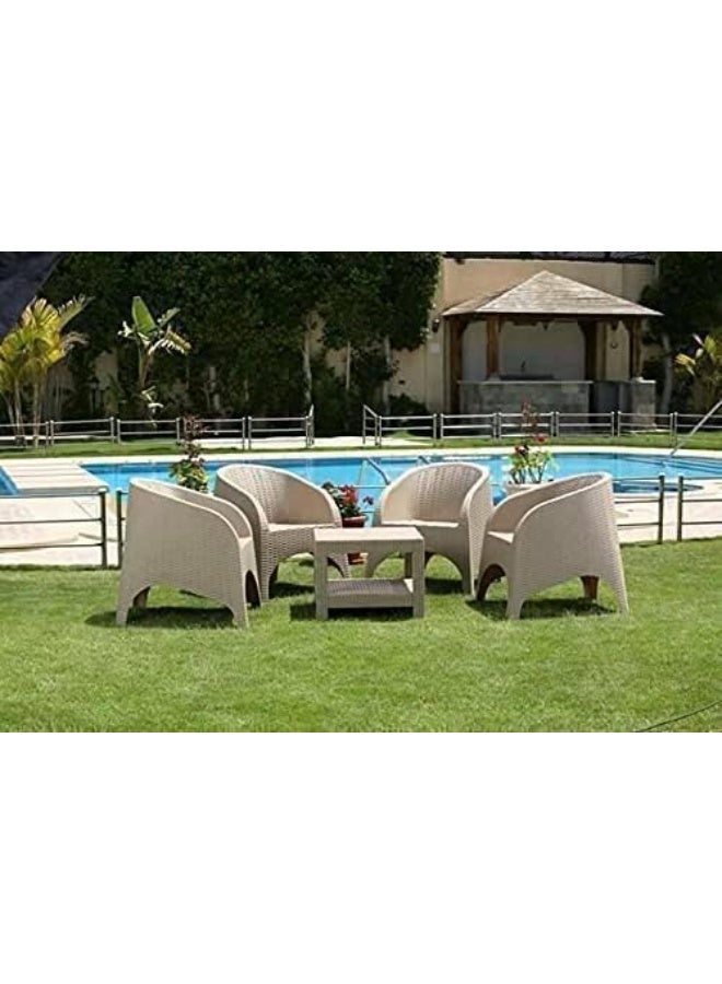 Original Rattan Chair and Table Set – Horseshoes Design, Set of 4 | Shock-Resistant Poly Rattan Outdoor Furniture - Image 1
