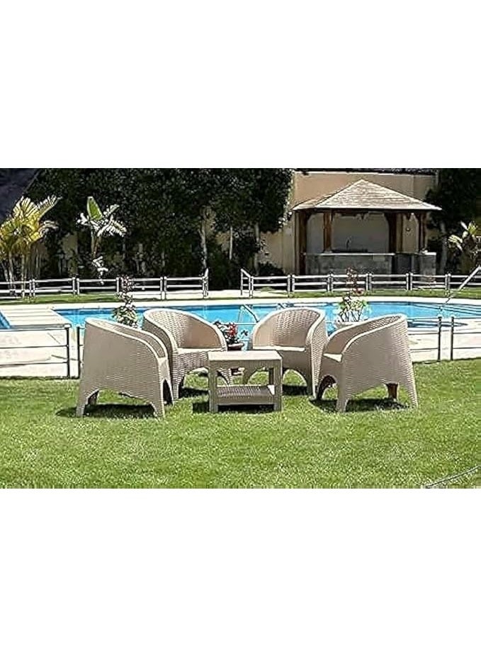 Original Rattan Chair and Table Set – Horseshoes Design, Set of 4 | Shock-Resistant Poly Rattan Outdoor Furniture - Image 2