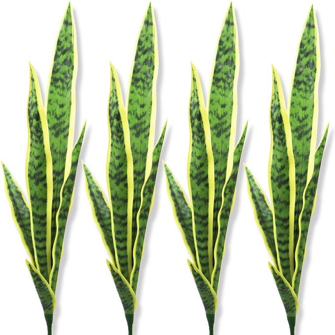 ARTIFICIAL SNAKE PLANTS 30 FAUX AGAVE FAKE SANSEVIERIA ARTIFICIAL SILK PLANT FOR HOME GARDEN OFFICE STORE DECORATION 4 PCS YELLOW