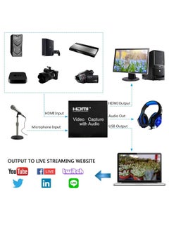 دوسالا جهاز تسجيل الفيديو 4K HDMI مع مخرج متكرر، مسجل فيديو بدقة 1080 بكسل للتقاط الألعاب للبث المباشر أو مؤتمرات الفيديو  - Image 2