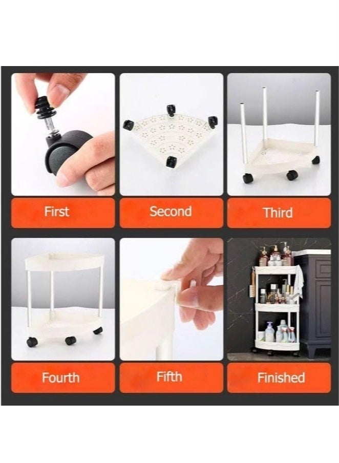 Bukela 4-Tier Storage Cart, Triangle Corner Shelf Rack, Utility Rolling Cart Kitchen Storage Organizer, Mobile Shelving Unit Cart with Wheels for Bathroom, Laundry, Living Room (Black) - Image 5