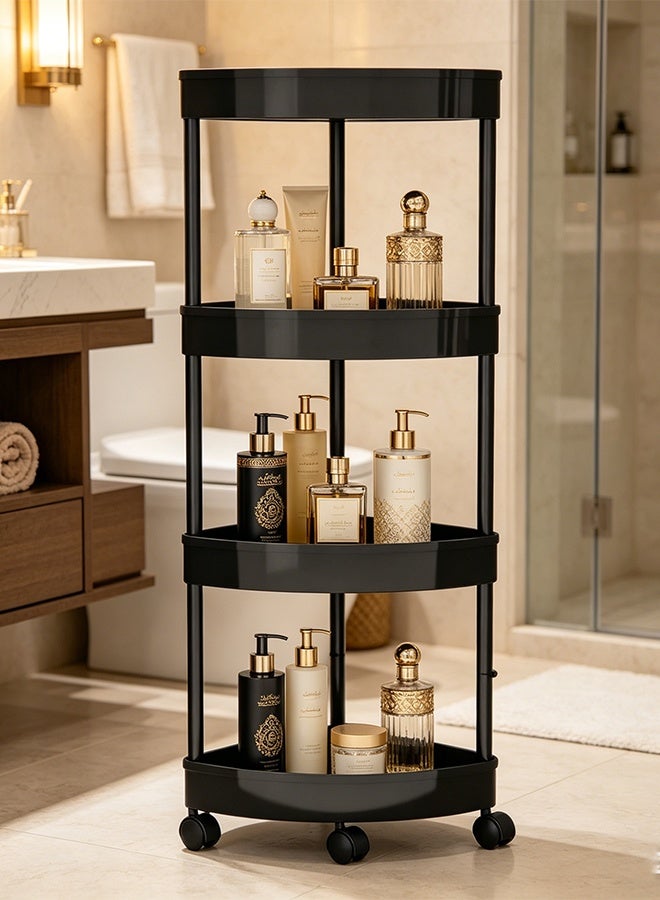 Bukela 4-Tier Storage Cart, Triangle Corner Shelf Rack, Utility Rolling Cart Kitchen Storage Organizer, Mobile Shelving Unit Cart with Wheels for Bathroom, Laundry, Living Room (Black) - Image 1