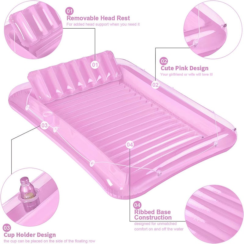 SLLAK Inflatable Pool Floats Lounger for Adults, Blow Up Tanning Pool Raft Sun Tan Tub with Inflatable Pillow for Family Outdoor, Garden, Backyard Summer Water Party (14+ Year Old) - Image 3