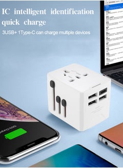 Generic Fast Charging, Universal Travel Adapter - 3 USB + 1 Type C in One Travel Charger with UK/US/AUS/EU Plugs and Socket, International Power Adapter world travel adapter (White)  - Image 1