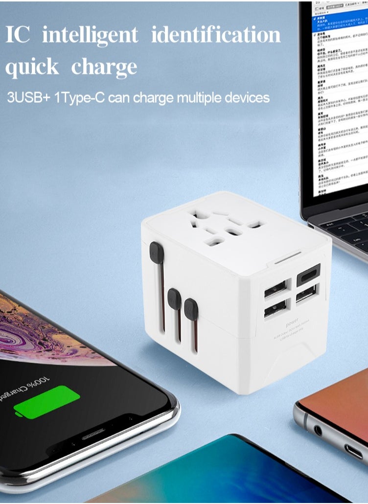 Generic - Fast Charging, Universal Travel Adapter - 3 USB + 1 Type C in One Travel Charger with UK/US/AUS/EU Plugs and Socket, International Power Adapter world travel adapter (White) - Image 1