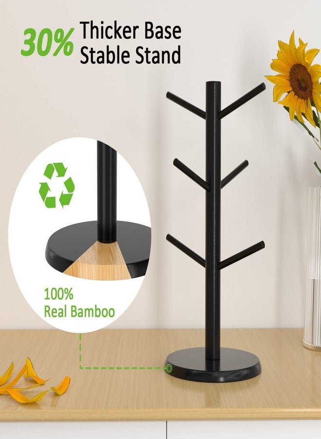 Wisuce Coffee Mug Holder Black, Bamboo Mug Tree with Thicker Base Coffee Cup Mug Stand for Counter, Mug Rack with 6 Hooks - Image 5