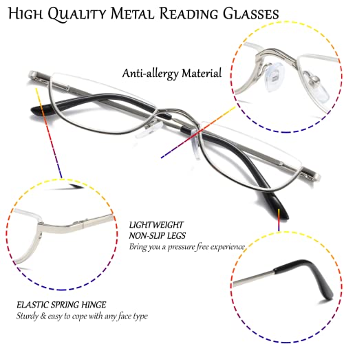 Viseng Half Frame Reading Glasses for Women Men Slim Half Moon Lens Readers Metal Semi Rimless eyewear +2.0 - Image 4